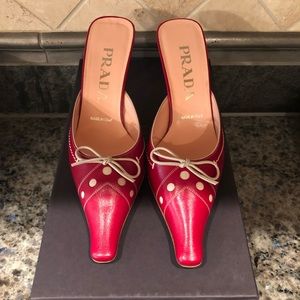 Prada 75mm Perf Mule Bow Heels 36